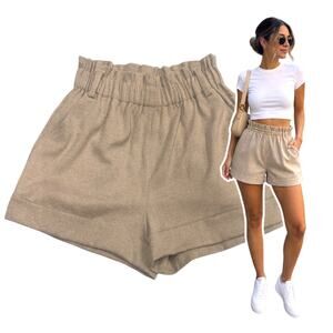 Lavender Brown Womens Tweed Paper Bag Shorts Size Medium Tan Brown Preppy